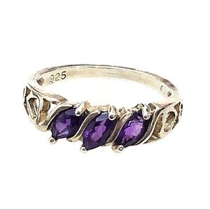 Vintage Three stone amethyst sterling silver ring